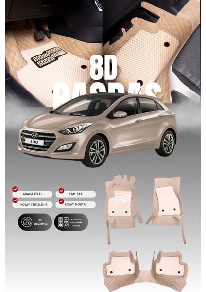 Hyundai I30 (2012-2016) 8d Deri Havuzlu Oto Paspas | Tam Koruma,araca Özel Kesim & Hızlı Montaj