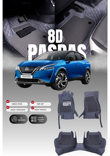 Nissan Qashqai Mild-Hibrit (2021 ve Sonrası) 8d Deri Havuzlu Oto Paspas | Tam Koruma & Hızlı Montaj