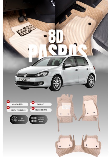 Volkswagen Golf 6 (2009-2012) 8d Deri Havuzlu Oto Paspas | Tam Koruma,araca Özel & Hızlı Montaj