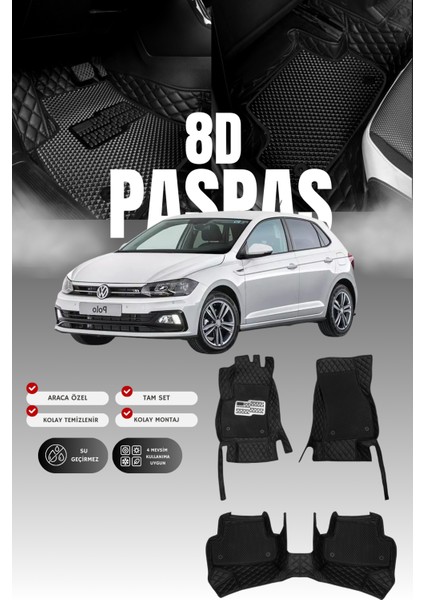 Volkswagen Polo (2018 ve Sonrası) 8d Deri Havuzlu Oto Paspas | Tam Korum,araca Özel Kesim& Hızlı Montaj