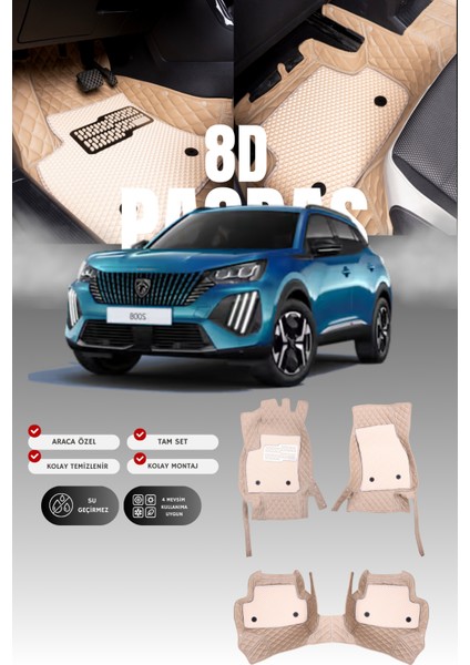 Peugeot E-2008 (2023 ve Sonrası) 8d Deri Havuzlu Oto Paspas | Tam Koruma,araca Özel & Hızlı Montaj