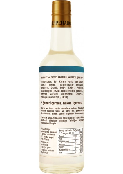 - ŞEKERSİZ - SUGAR FREE HİNDİSTAN CEVİZİ AROMALI KAHVE ŞURUBU - 750 ml fiyatları