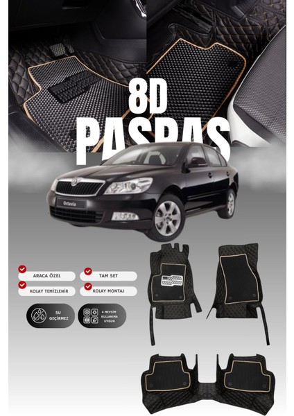 Skoda Octavia (2009-2012) 8d Deri Havuzlu Oto Paspas | Tam Koruma,araca Özel & Hızlı Montaj