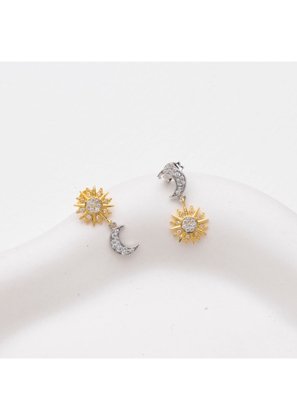 925 Ayar Gümüş Sallantılı Mini Güneş ve Ay Küpe modelleri