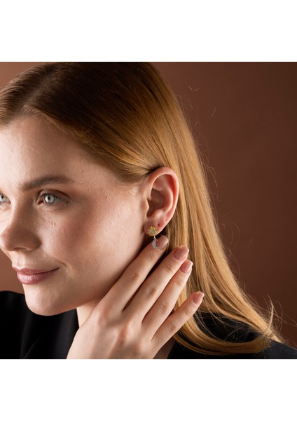 925 Ayar Gümüş Sallantılı Mini Güneş ve Ay Küpe