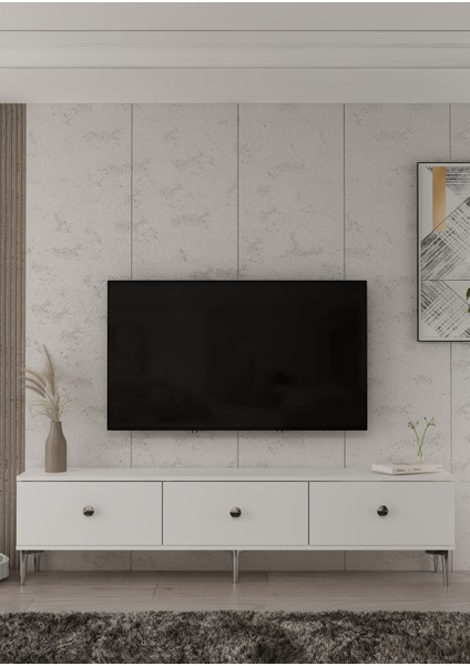 1333TV180-1CT Tv Sehpası Beyaz-Gümüş
