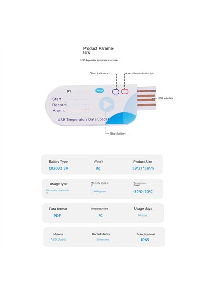 2x USB Sıcaklık Veri Günlüğü 14400 Puan USB Raporu 60 Gün IP65 Tek Kullanımlık Kayıt Cihazı (Yurt Dışından) fiyatları