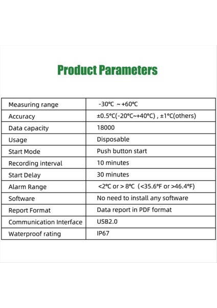 60 Gün USB Sıcaklık Veri Günlüğü -30 ℃-+60 ℃ Uygulamalı App IP67 Ile Rapor (Yurt Dışından)