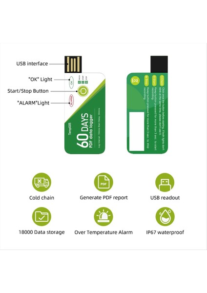 60 Gün USB Sıcaklık Veri Günlüğü -30 ℃-+60 ℃ Uygulamalı App IP67 Ile Rapor (Yurt Dışından) indirimleri