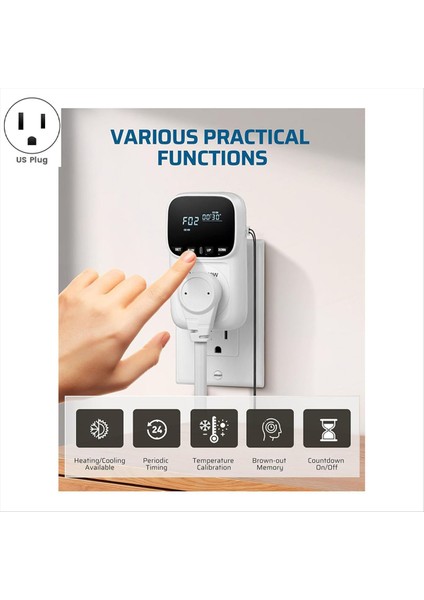 Dijital Sıcaklık Denetleyicisi 15A/1800W Termostat Çıkış Fişi -40 ℉ -210 ℉ Inkübatör Abd Fişi Için Döngüsel Zamanlama/geri Sayım (Yurt Dışından) modelleri