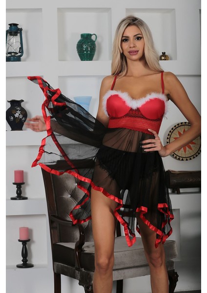 Sistina Kadın Siyah Kırmızı Yılbaşı Gecelik fiyatları