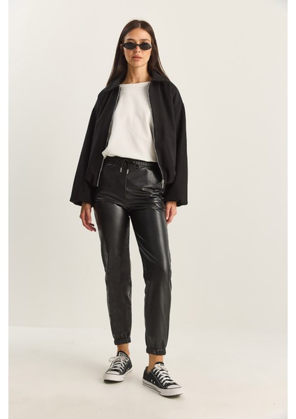 Kadın Içi Kürklü Paça ve Bel Lastikli Cep Detaylı Suni Deri Pantolon fırsatları