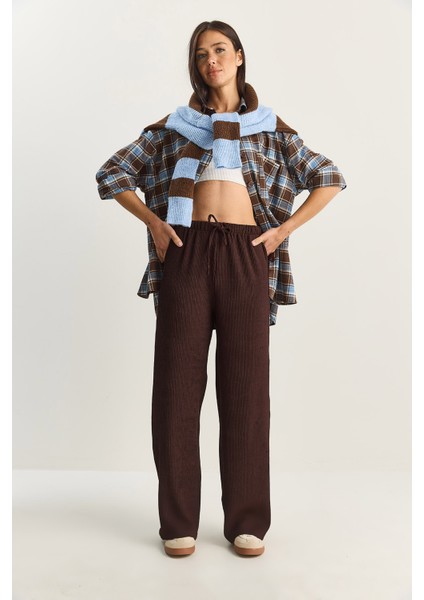 Kadın Geniş Paça Krinkıl Örme Pantolon modelleri