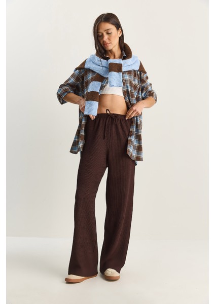 Kadın Geniş Paça Krinkıl Örme Pantolon fırsatları