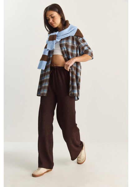 Kadın Geniş Paça Krinkıl Örme Pantolon indirimleri