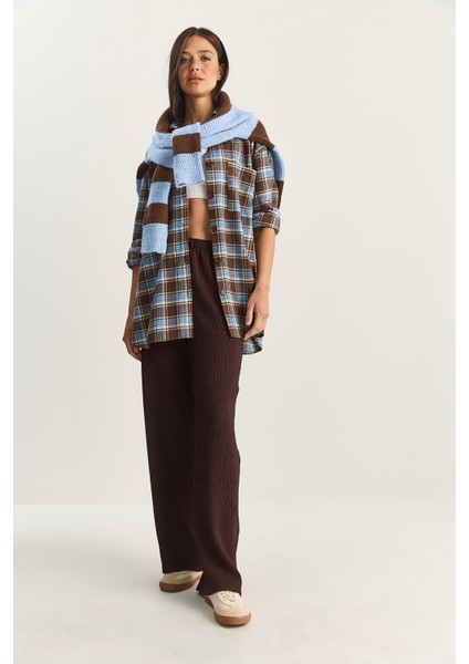 Kadın Geniş Paça Krinkıl Örme Pantolon