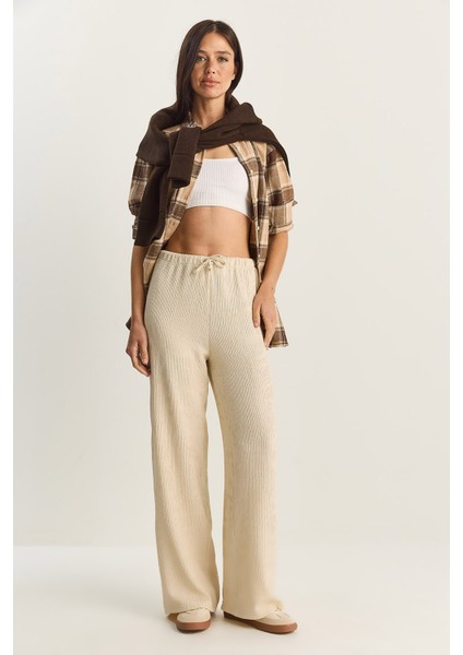 Kadın Geniş Paça Krinkıl Örme Pantolon modelleri