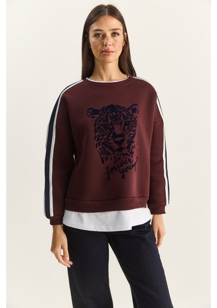 Kadın Kaplan Baskılı T-Shirt Detaylı Şardonlu Sweatshirt fiyatları