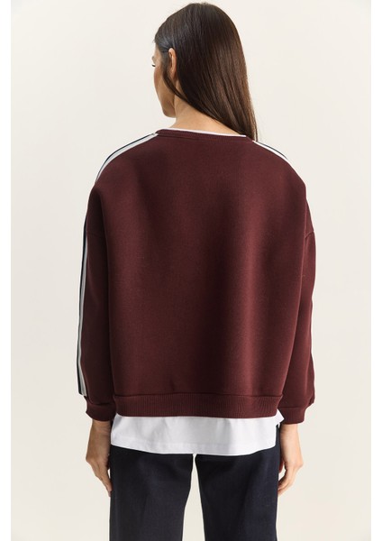 Kadın Kaplan Baskılı T-Shirt Detaylı Şardonlu Sweatshirt