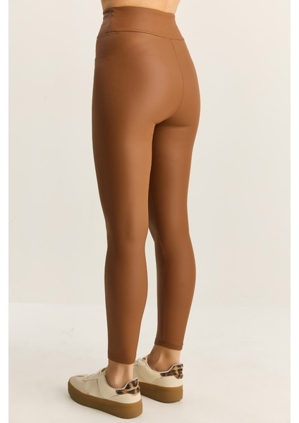 Kadın Içi Kürklü Yüksek Bel Lastikli Mat Suni Deri Tayt