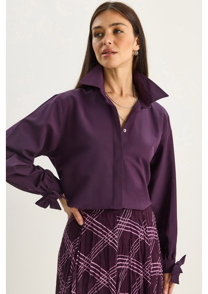 Kadın Manşet Detaylı Poplin Gömlek