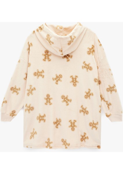 Kapüşonlu Uzun Kollu Kurabiye Adam Baskılı Oversize Sabahlık fiyatları