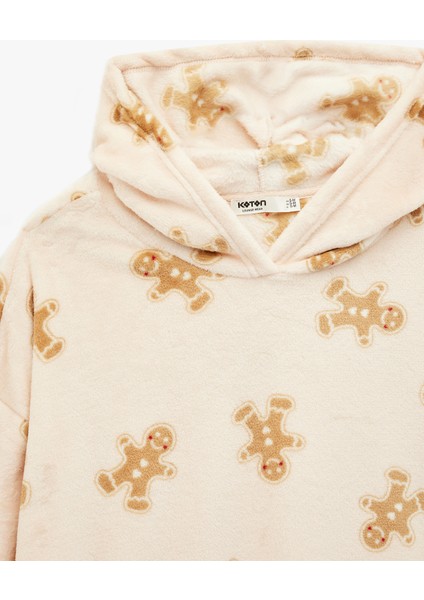 Kapüşonlu Uzun Kollu Kurabiye Adam Baskılı Oversize Sabahlık modelleri