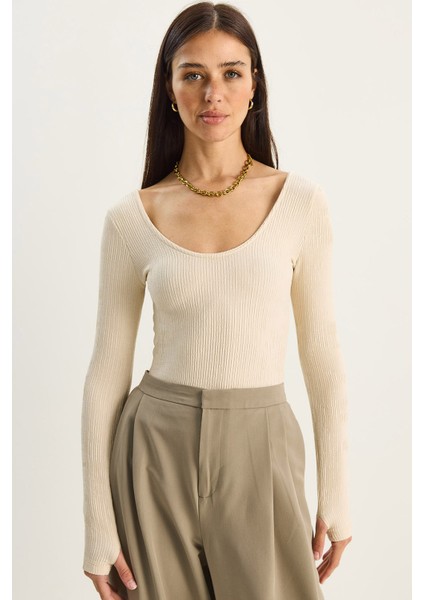 Kadın U Yaka Likralı Basic Bluz