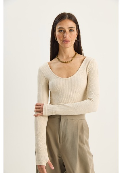 Kadın U Yaka Likralı Basic Bluz fiyatları