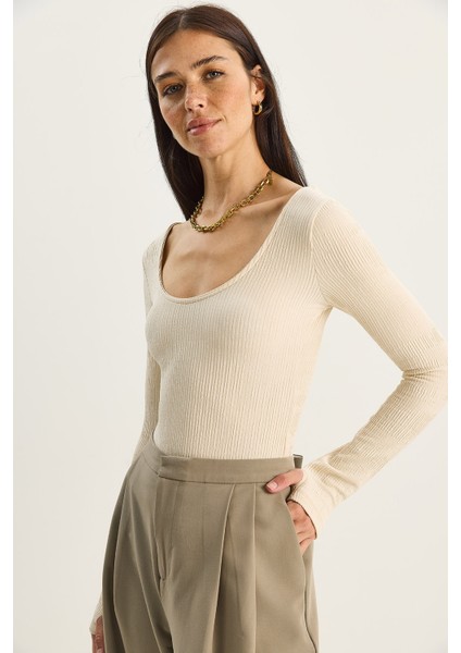 Kadın U Yaka Likralı Basic Bluz modelleri
