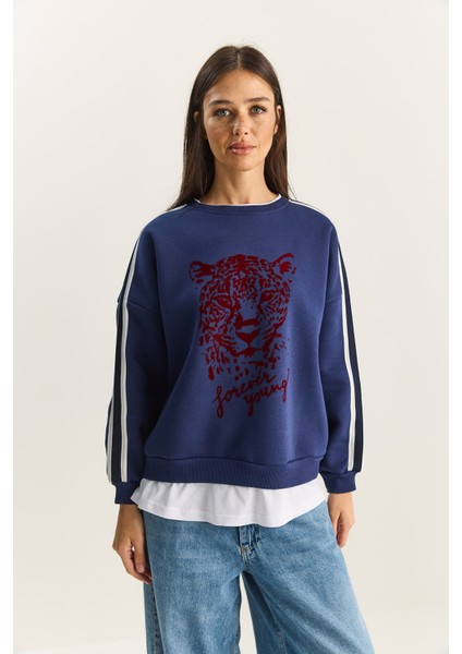 Kadın Kaplan Baskılı T-Shirt Detaylı Şardonlu Sweatshirt fiyatları