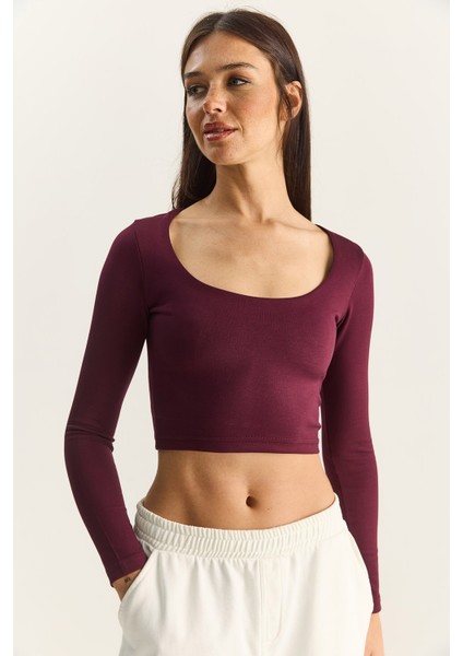 Kadın Soft Touch Kare Yaka Uzun Kollu Basic Bluz modelleri