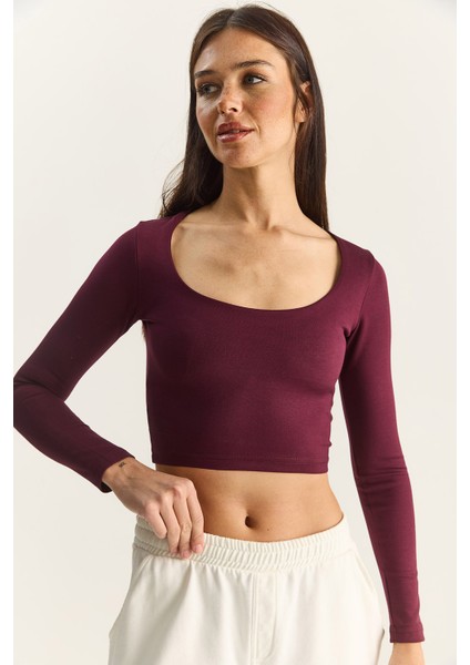 Kadın Soft Touch Kare Yaka Uzun Kollu Basic Bluz fırsatları