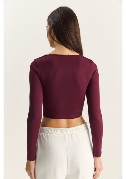 Kadın Soft Touch Kare Yaka Uzun Kollu Basic Bluz