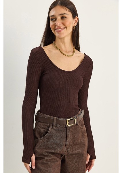 Kadın U Yaka Likralı Basic Bluz