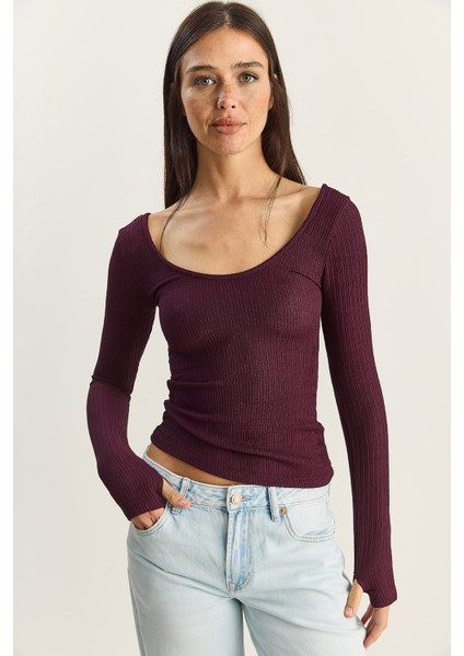 Kadın U Yaka Likralı Basic Bluz