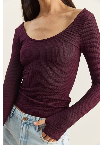 Kadın U Yaka Likralı Basic Bluz