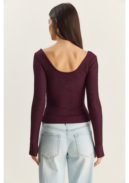 Kadın U Yaka Likralı Basic Bluz