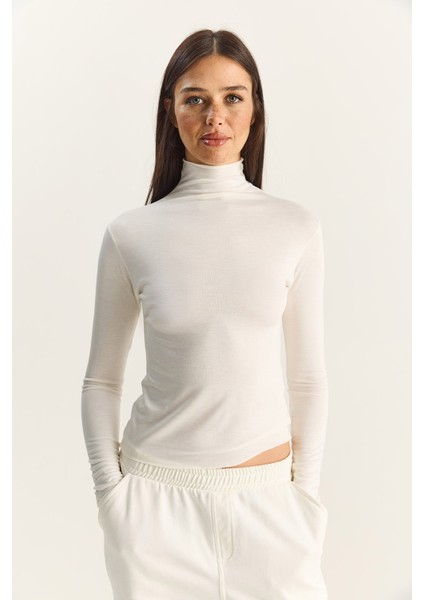 Kadın Transparan Dik Yaka Esnek Normal Boy Örme Bluz fiyatları