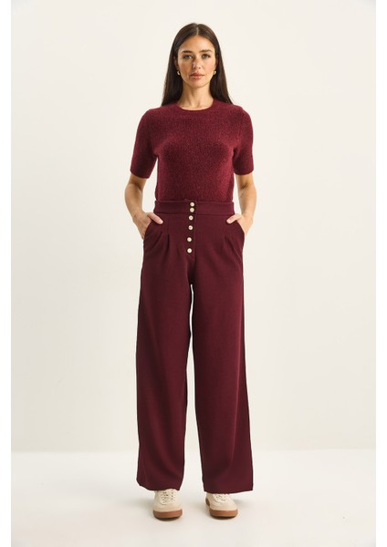 Kadın Gold Düğme Detaylı Pileli Yüksek Bel Palazzo Pantolon fiyatları