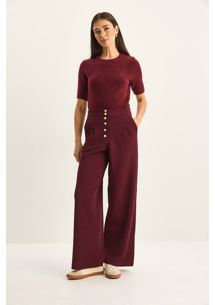 Kadın Gold Düğme Detaylı Pileli Yüksek Bel Palazzo Pantolon fırsatları