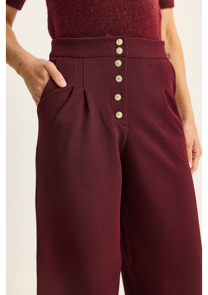 Kadın Gold Düğme Detaylı Pileli Yüksek Bel Palazzo Pantolon