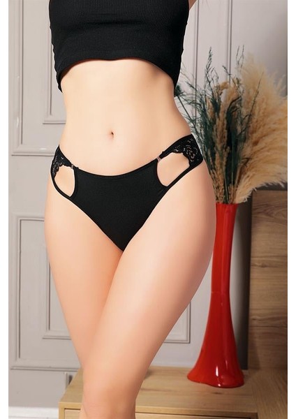 Arias Closet Siyah Bel Kısmı Dantelli Külot