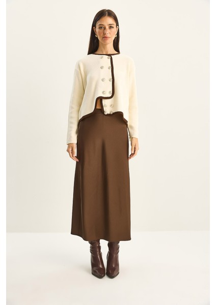 Kadın Gold Düğme Detaylı Asimetrik Kesim Triko Hırka fiyatları