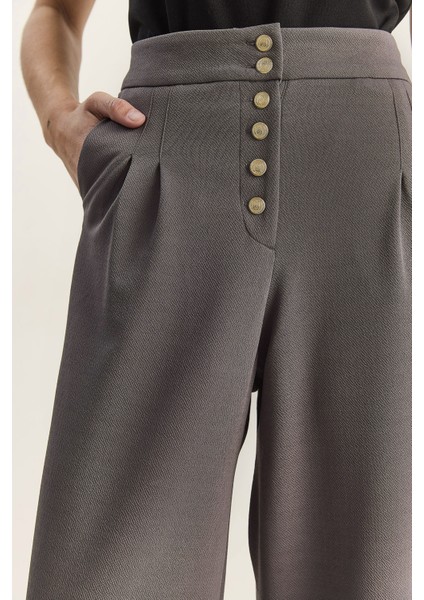 Kadın Gold Düğme Detaylı Pileli Yüksek Bel Palazzo Pantolon indirimleri