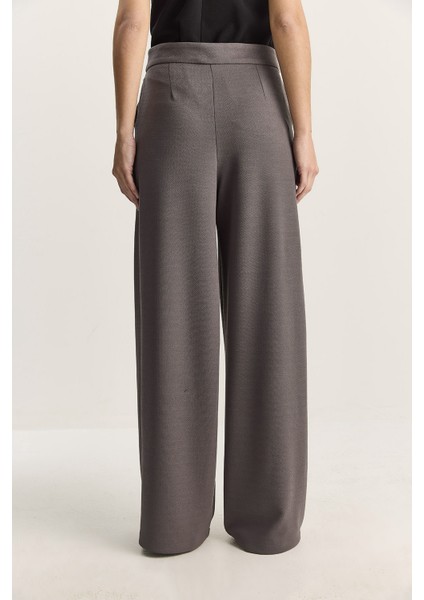 Kadın Gold Düğme Detaylı Pileli Yüksek Bel Palazzo Pantolon