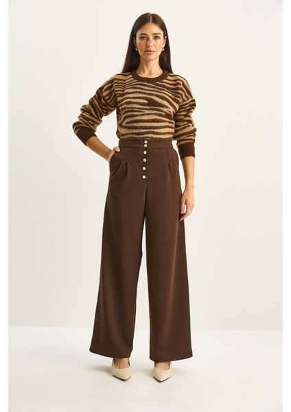 Kadın Gold Düğme Detaylı Pileli Yüksek Bel Palazzo Pantolon fiyatları
