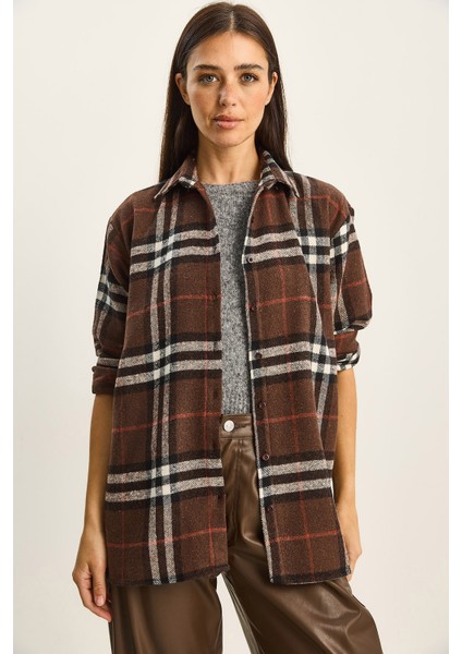 Kadın Ekose Desenli Oversize Oduncu Gömlek fiyatları