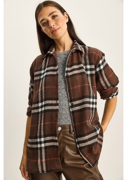 Kadın Ekose Desenli Oversize Oduncu Gömlek modelleri