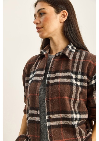 Kadın Ekose Desenli Oversize Oduncu Gömlek indirimleri